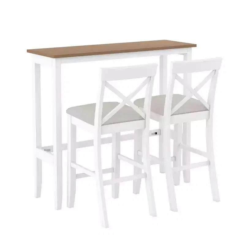 Ensemble de 3 pièces table de salle à manger hauteur de bar en bois, coin repas rectangulaire de style ferme avec 2 chaises pour petits espaces