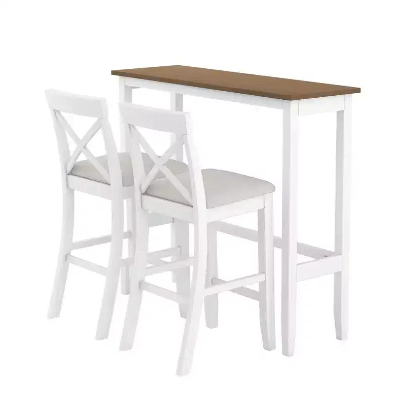 Ensemble de 3 pièces table de salle à manger hauteur de bar en bois, coin repas rectangulaire de style ferme avec 2 chaises pour petits espaces