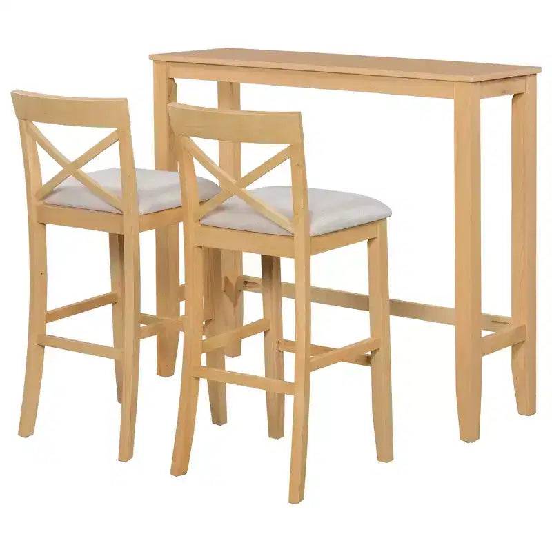 Ensemble de 3 pièces table de salle à manger hauteur de bar en bois, coin repas rectangulaire de style ferme avec 2 chaises pour petits espaces
