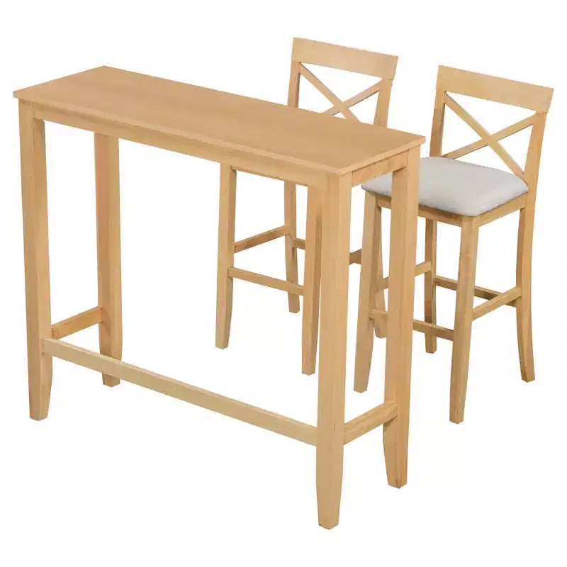 Ensemble de 3 pièces table de salle à manger hauteur de bar en bois, coin repas rectangulaire de style ferme avec 2 chaises pour petits espaces
