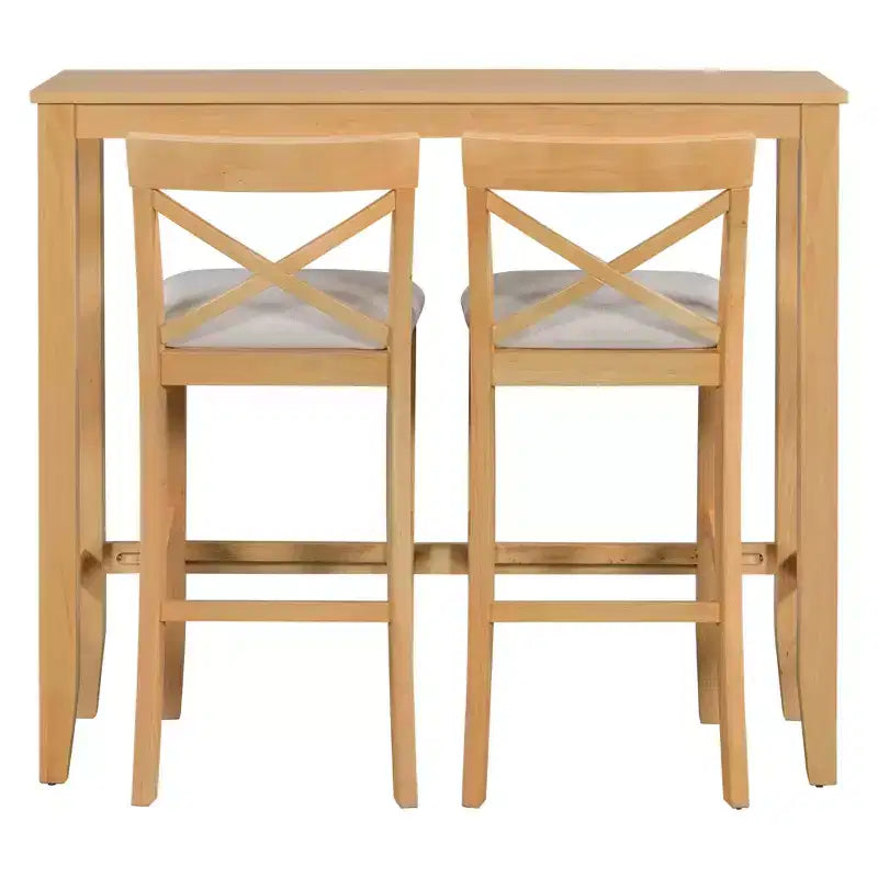 Ensemble de 3 pièces table de salle à manger hauteur de bar en bois, coin repas rectangulaire de style ferme avec 2 chaises pour petits espaces
