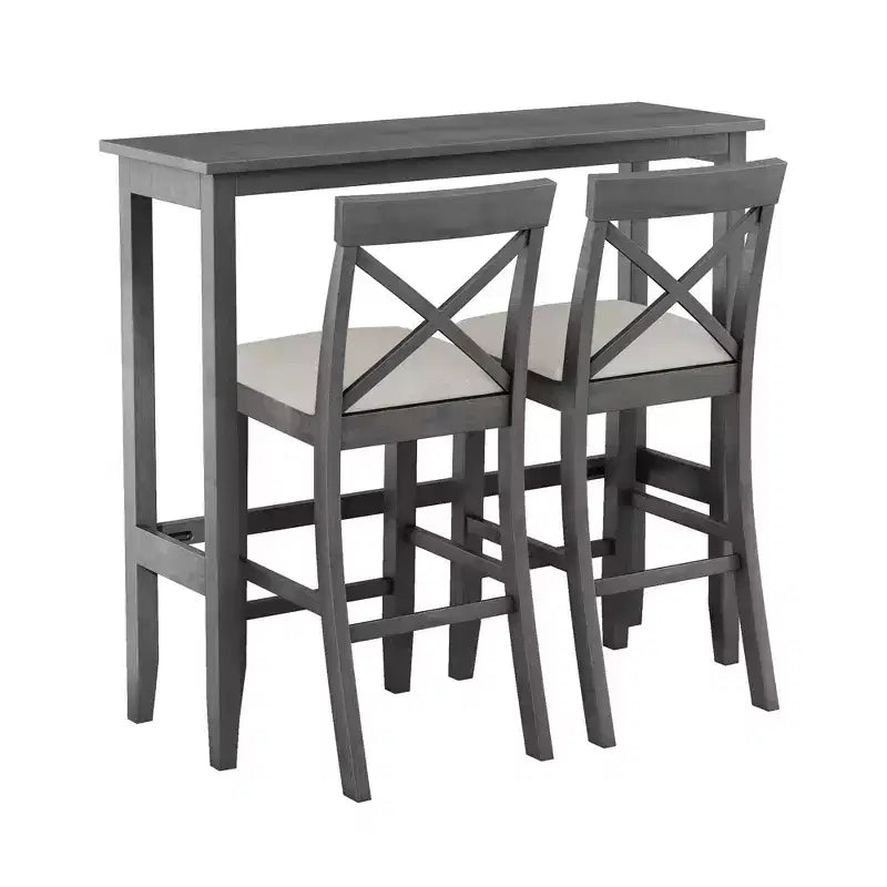 Ensemble de 3 pièces table de salle à manger hauteur de bar en bois, coin repas rectangulaire de style ferme avec 2 chaises pour petits espaces