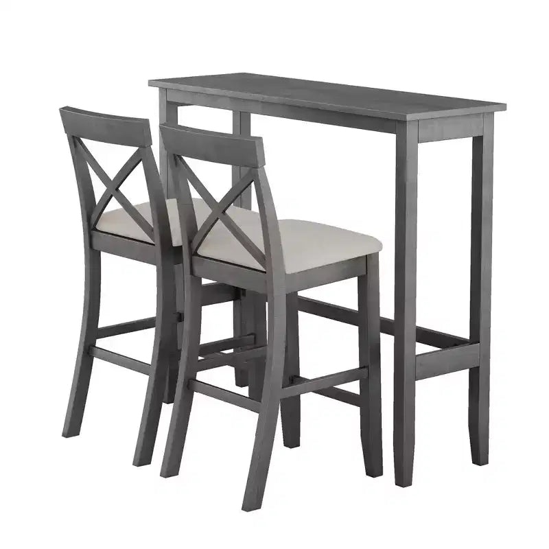 Ensemble de 3 pièces table de salle à manger hauteur de bar en bois, coin repas rectangulaire de style ferme avec 2 chaises pour petits espaces