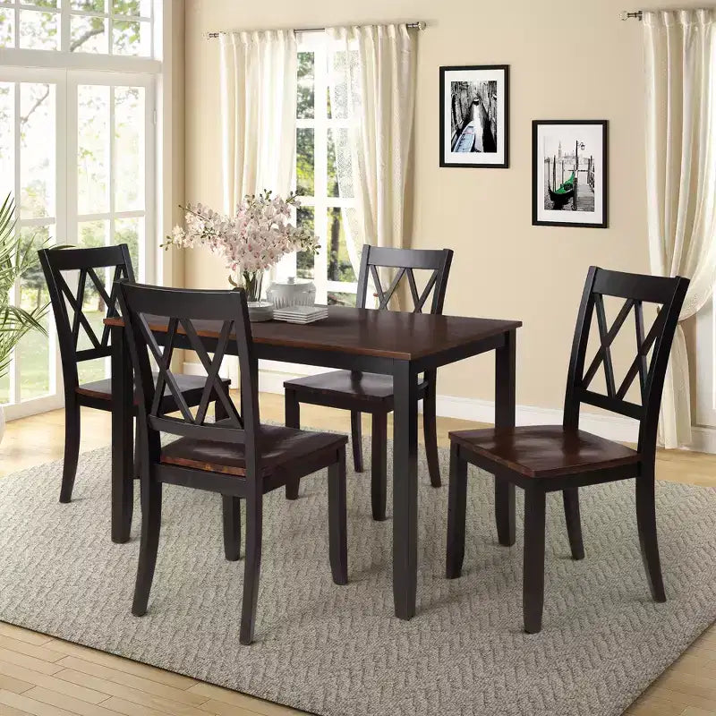 Ensemble de salle à manger 5 pièces pour 4 personnes, ensemble de table de cuisine rectangulaire en bois avec 4 chaises, ensemble de salle à manger de style ferme pour la cuisine