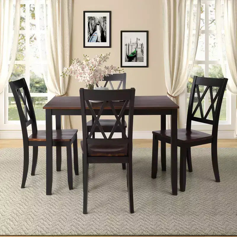 Ensemble de salle à manger 5 pièces pour 4 personnes, ensemble de table de cuisine rectangulaire en bois avec 4 chaises, ensemble de salle à manger de style ferme pour la cuisine
