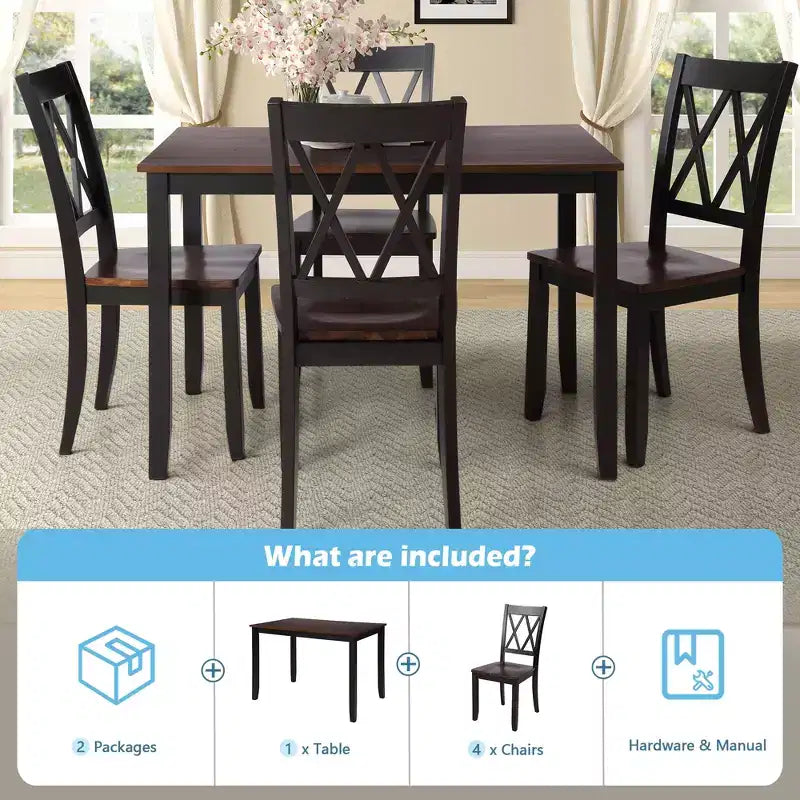 Ensemble de salle à manger 5 pièces pour 4 personnes, ensemble de table de cuisine rectangulaire en bois avec 4 chaises, ensemble de salle à manger de style ferme pour la cuisine