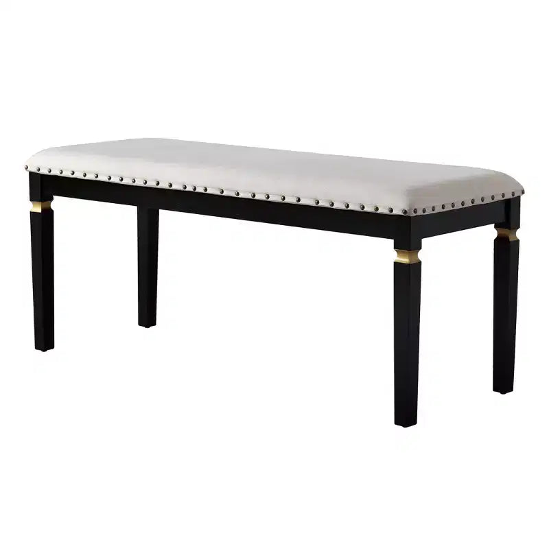 Ensemble de salle à manger rétro 6 pièces, table rectangulaire et 4 chaises touffetées à dossier haut et banc, ensemble de salle à manger en bois pour 6 personnes
