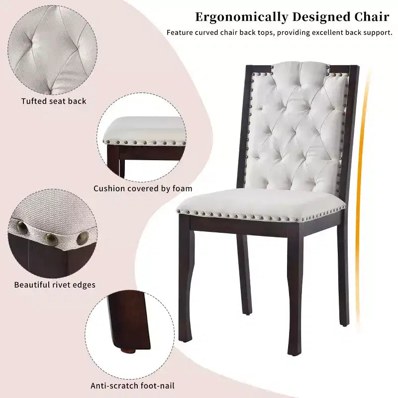 Ensemble de salle à manger rétro 6 pièces, table rectangulaire et 4 chaises touffetées à dossier haut et banc, ensemble de salle à manger en bois pour 6 personnes