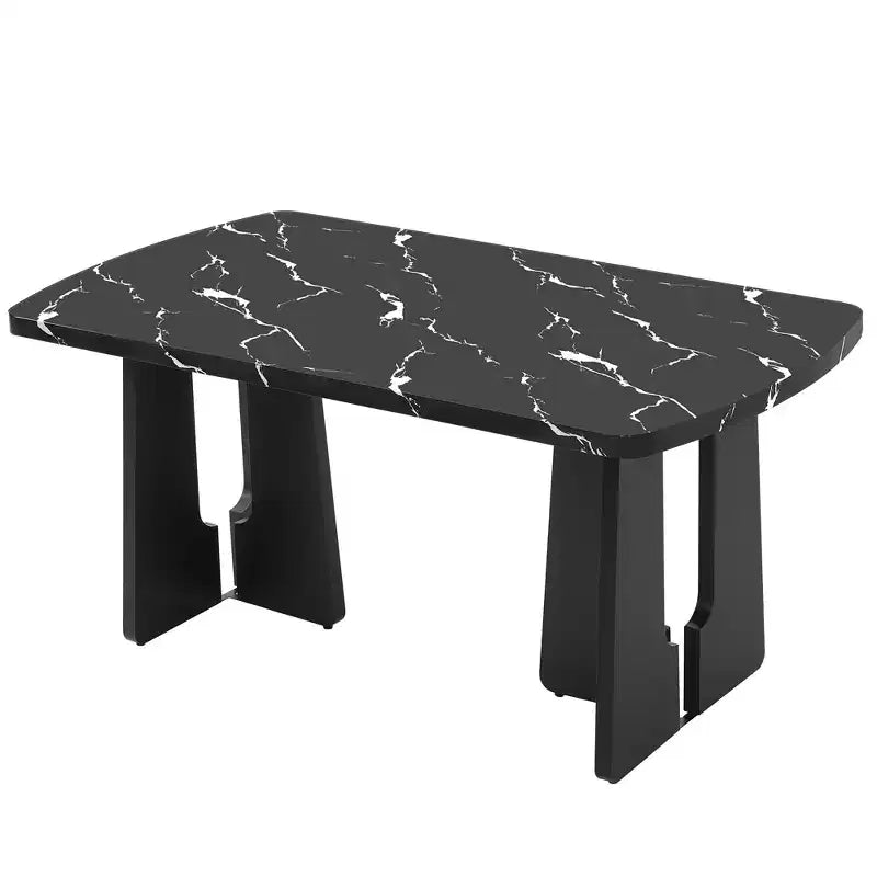 Ensemble de table à manger effet marbre pour 6 personnes, table à manger rectangulaire 6 pièces avec 4 chaises rembourrées et 1 banc pour salle à manger