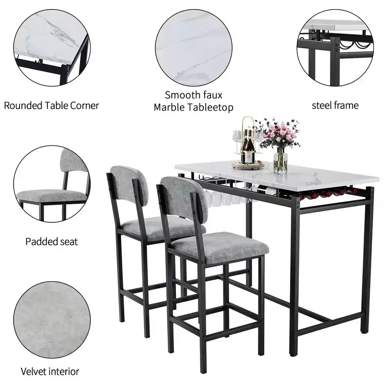sumyeg Ensemble table à manger 3 pièces avec 2 chaises rembourrées pour cuisine ou petit appartement
