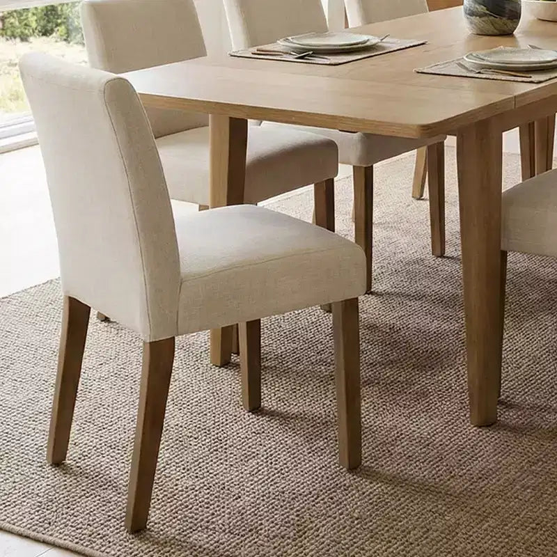 Ensemble de salle à manger extensible pour 8, table rectangulaire avec rallonges amovibles et chaises en lin sans accoudoirs, avec pieds en bois massif-Panipeachy
