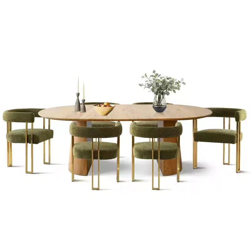 Ensemble de salle à manger extensible 47-83 pour 6 personnes, table en bois naturel et 6 chaises de salle à manger en chenille rembourrée avec pieds en métal-Panipeachy
