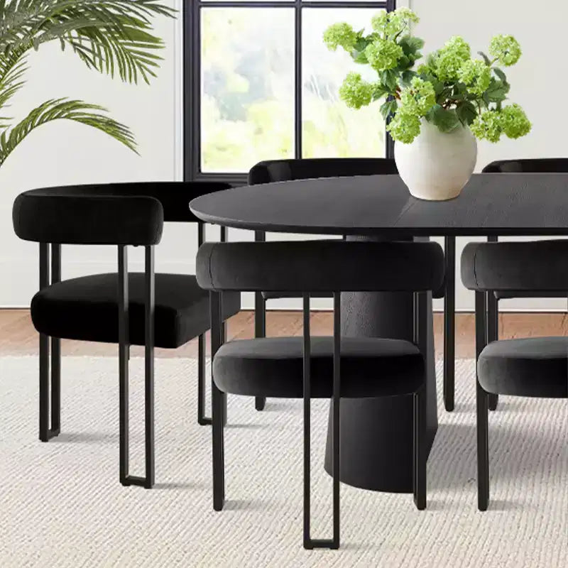 Ensemble de table à manger ronde extensible à ovale avec 8 chaises en velours, ensemble de salle à manger à pied central 3-en-1, pour 4 à 8 personnes, ensemble de salle à manger moderne - Panipeachy