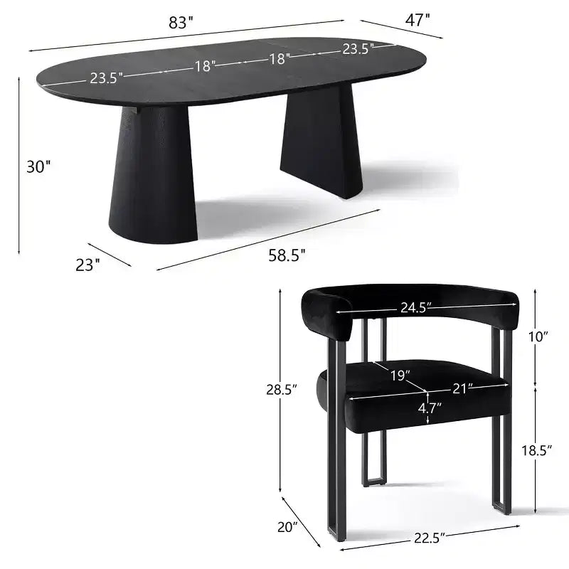 Ensemble de table à manger ronde extensible à ovale avec 8 chaises en velours, ensemble de salle à manger à pied central 3-en-1, pour 4 à 8 personnes, ensemble de salle à manger moderne - Panipeachy
