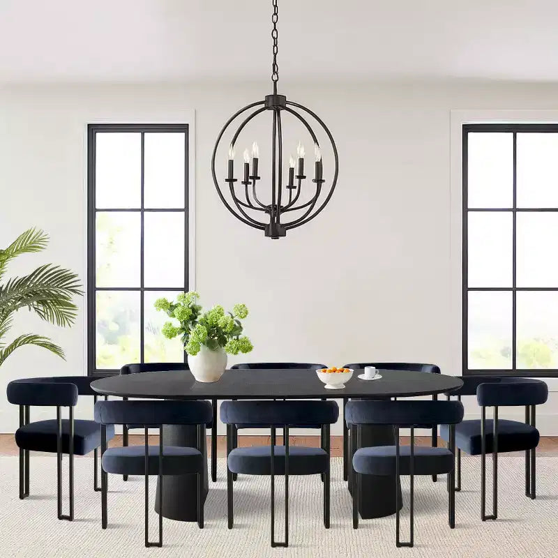 Ensemble de table à manger ronde extensible à ovale avec 8 chaises en velours, ensemble de salle à manger à pied central 3-en-1, pour 4 à 8 personnes, ensemble de salle à manger moderne - Panipeachy