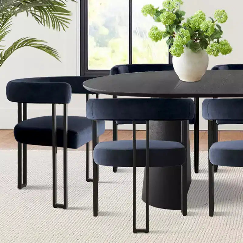 Ensemble de table à manger ronde extensible à ovale avec 8 chaises en velours, ensemble de salle à manger à pied central 3-en-1, pour 4 à 8 personnes, ensemble de salle à manger moderne - Panipeachy