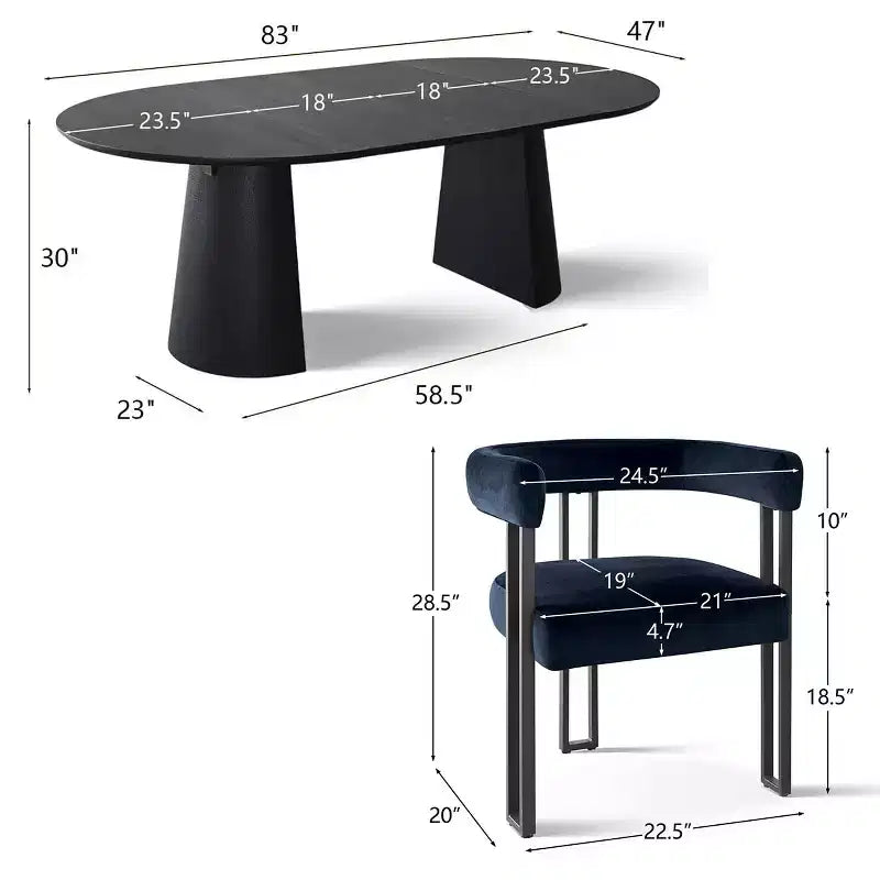 Ensemble de table à manger ronde extensible à ovale avec 8 chaises en velours, ensemble de salle à manger à pied central 3-en-1, pour 4 à 8 personnes, ensemble de salle à manger moderne - Panipeachy