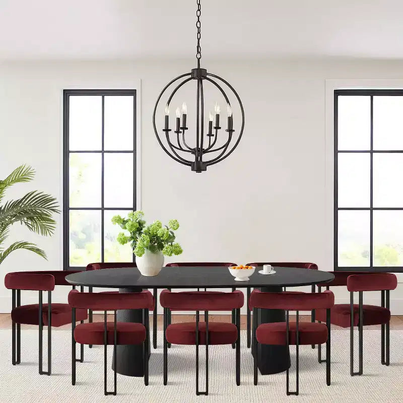 Ensemble de table à manger ronde extensible à ovale avec 8 chaises en velours, ensemble de salle à manger à pied central 3-en-1, pour 4 à 8 personnes, ensemble de salle à manger moderne - Panipeachy