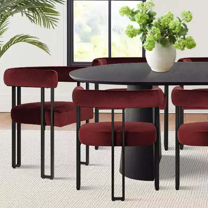 Ensemble de table à manger ronde extensible à ovale avec 8 chaises en velours, ensemble de salle à manger à pied central 3-en-1, pour 4 à 8 personnes, ensemble de salle à manger moderne - Panipeachy