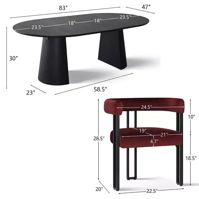Ensemble de table à manger ronde extensible à ovale avec 8 chaises en velours, ensemble de salle à manger à pied central 3-en-1, pour 4 à 8 personnes, ensemble de salle à manger moderne - Panipeachy