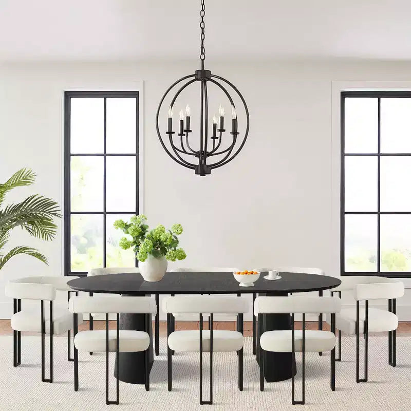 Ensemble de table à manger ronde extensible à ovale avec 8 chaises en velours, ensemble de salle à manger à pied central 3-en-1, pour 4 à 8 personnes, ensemble de salle à manger moderne - Panipeachy