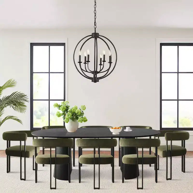 Ensemble de table à manger ronde extensible à ovale avec 8 chaises en velours, ensemble de salle à manger à pied central 3-en-1, pour 4 à 8 personnes, ensemble de salle à manger moderne - Panipeachy