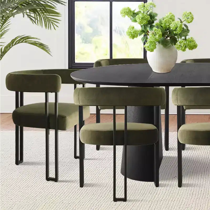 Ensemble de table à manger ronde extensible à ovale avec 8 chaises en velours, ensemble de salle à manger à pied central 3-en-1, pour 4 à 8 personnes, ensemble de salle à manger moderne - Panipeachy