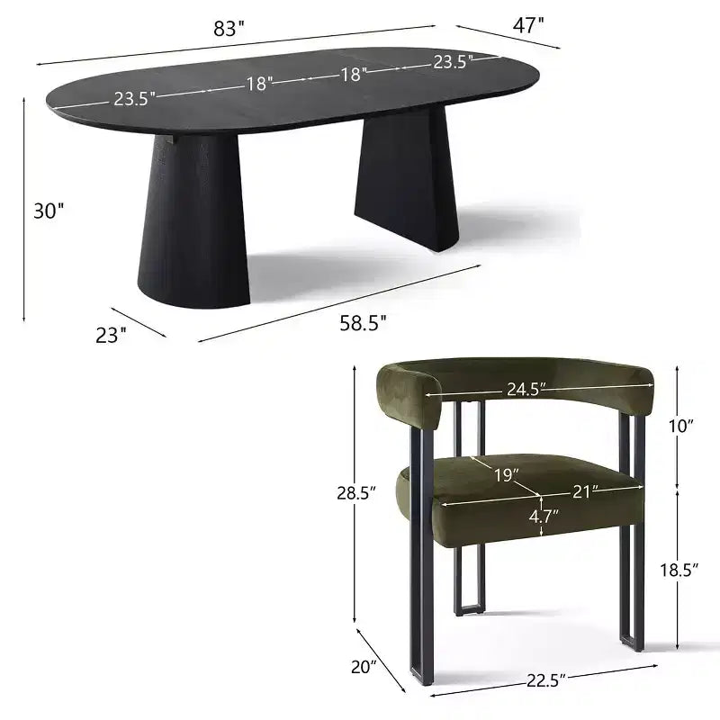 Ensemble de table à manger ronde extensible à ovale avec 8 chaises en velours, ensemble de salle à manger à pied central 3-en-1, pour 4 à 8 personnes, ensemble de salle à manger moderne - Panipeachy