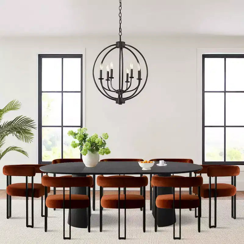 Ensemble de table à manger ronde extensible à ovale avec 8 chaises en velours, ensemble de salle à manger à pied central 3-en-1, pour 4 à 8 personnes, ensemble de salle à manger moderne - Panipeachy