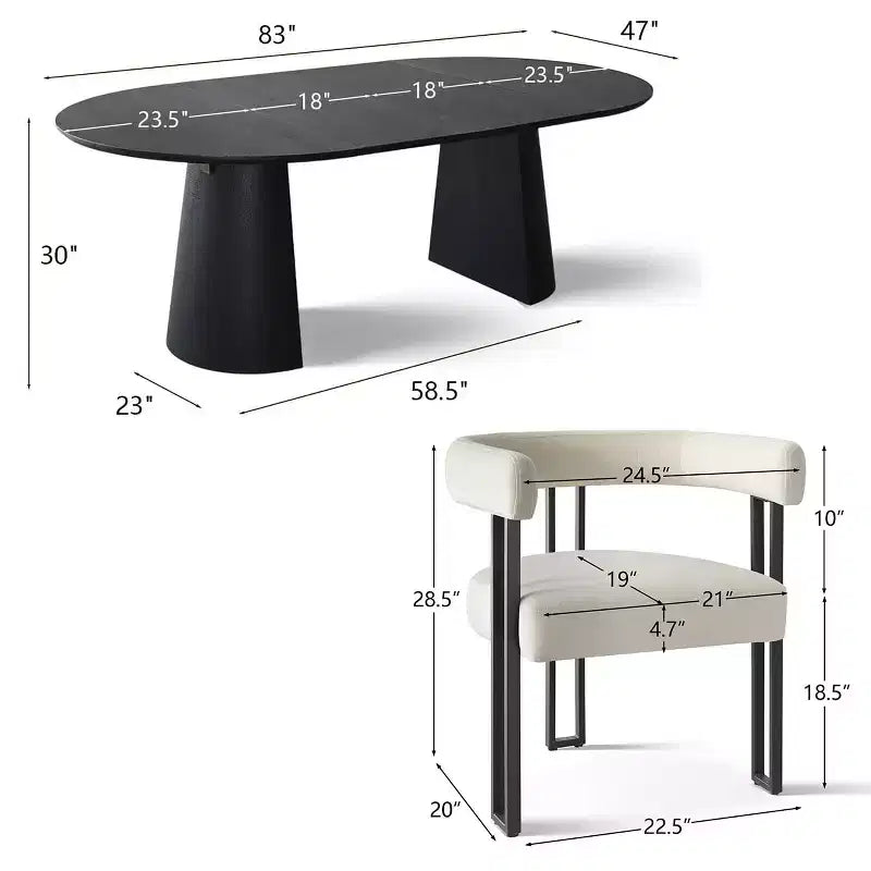 Ensemble de table à manger ronde extensible à ovale avec 8 chaises en velours, ensemble de salle à manger à pied central 3-en-1, pour 4 à 8 personnes, ensemble de salle à manger moderne - Panipeachy