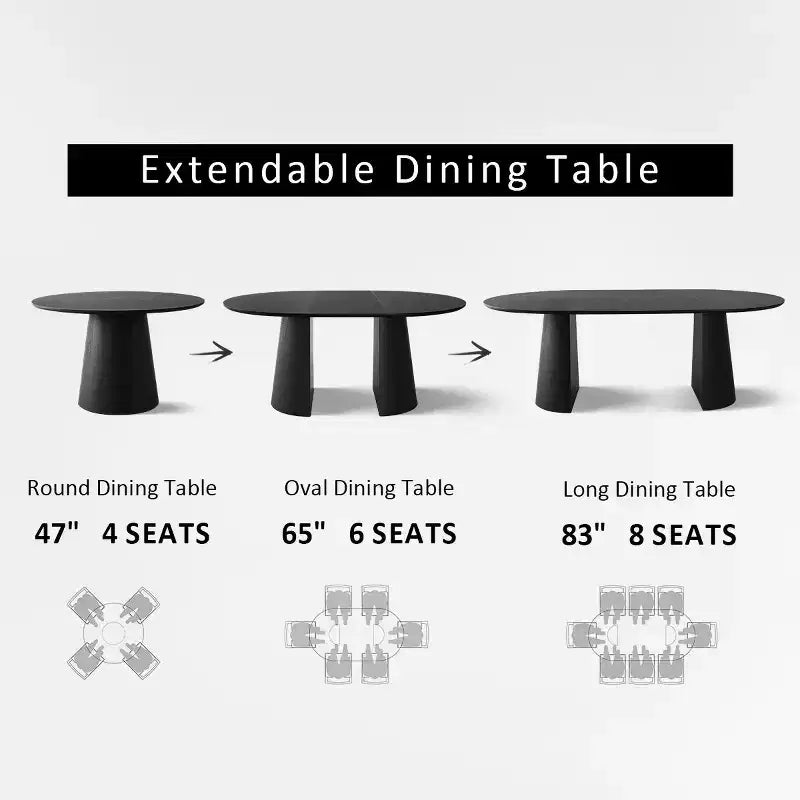 Ensemble de table à manger ronde extensible à ovale avec 8 chaises en velours, ensemble de salle à manger à pied central 3-en-1, pour 4 à 8 personnes, ensemble de salle à manger moderne - Panipeachy