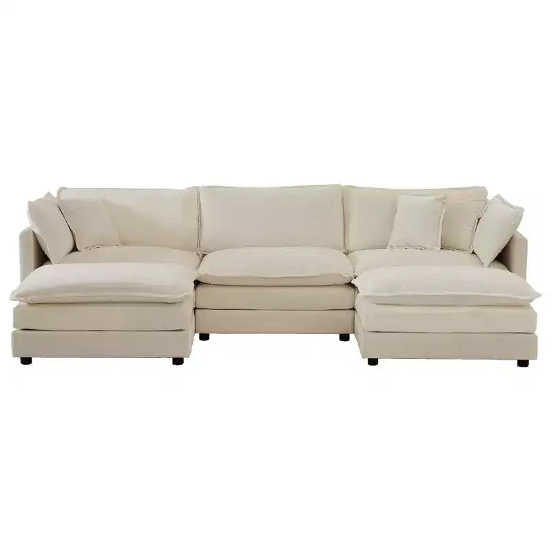 Canapé d'angle modulaire en chenille en forme de U Homy Casa avec poufs réversibles, confort coussiné profond, beige