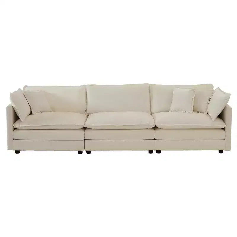 Canapé d'angle modulaire en chenille en forme de U Homy Casa avec poufs réversibles, confort coussiné profond, beige