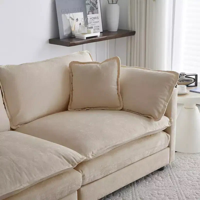 Canapé d'angle modulaire en chenille en forme de U Homy Casa avec poufs réversibles, confort coussiné profond, beige
