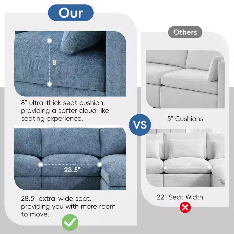 GDFStudio Hudson Canapé modulable d'angle 6 places moderne en chenille convertible en lit en forme de U avec pouf
