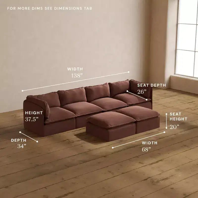 Canapé 4 places modulaire lavable Anabei + pouf banc | Assise Memorix+ et coussin profilé