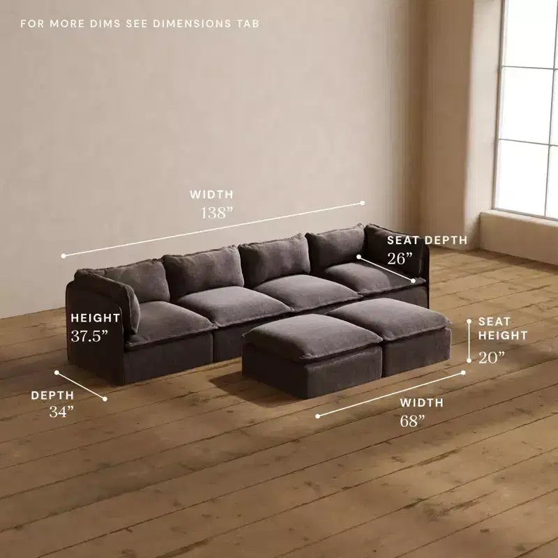 Canapé 4 places modulaire lavable Anabei + pouf banc | Assise Memorix+ et coussin profilé