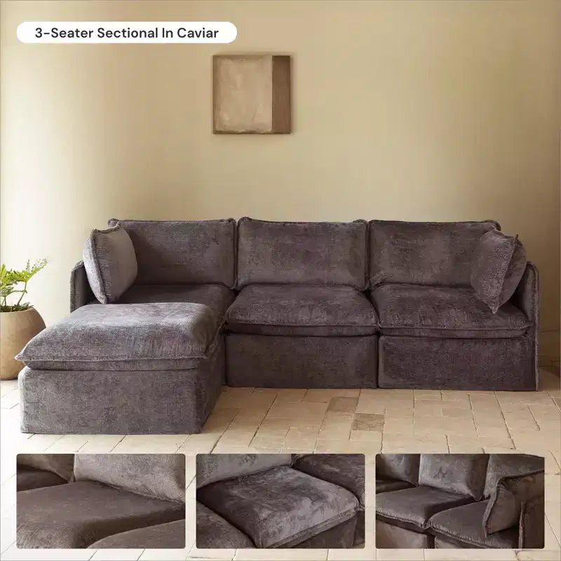Canapé 4 places modulaire lavable Anabei + pouf banc | Assise Memorix+ et coussin profilé