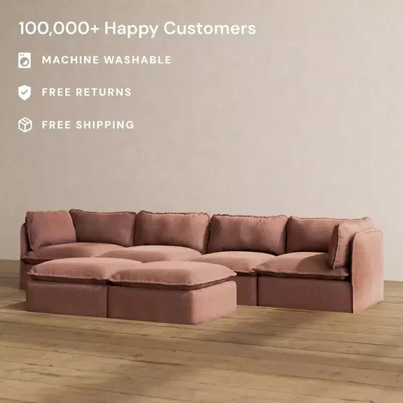 Canapé 4 places modulaire lavable Anabei + pouf banc | Assise Memorix+ et coussin profilé