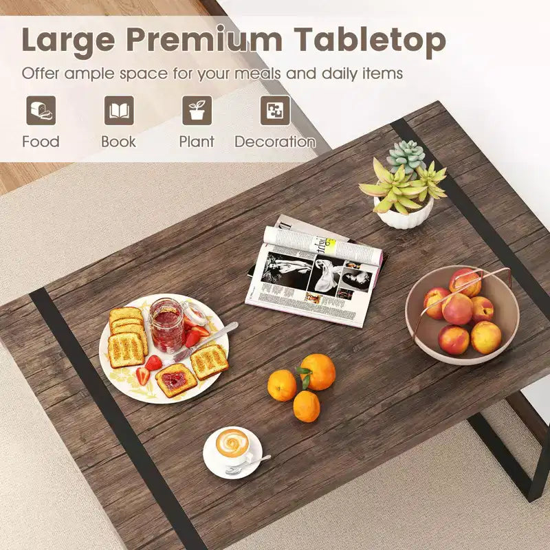 Ensemble de table à manger Costway 47 pour 4 personnes, table de cuisine en bois avec 2 chaises et banc, cadre en métal