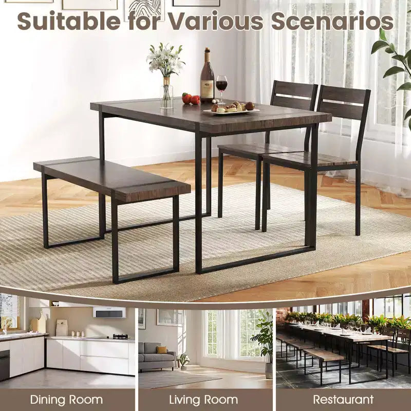 Ensemble de table à manger Costway 47 pour 4 personnes, table de cuisine en bois avec 2 chaises et banc, cadre en métal