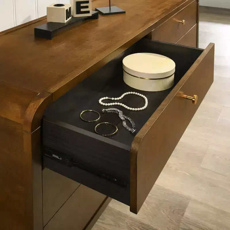 Ensemble de chambre à coucher en bois Eldren de Roundhill Furniture, lit plateforme avec commode, miroir et deux tables de nuit, finition noyer