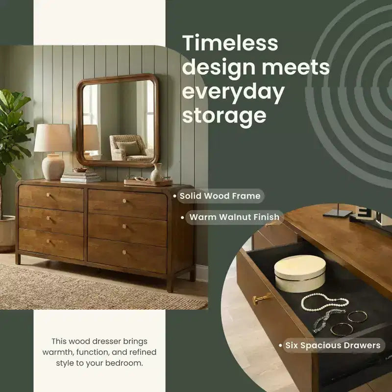 Ensemble de chambre à coucher en bois Eldren de Roundhill Furniture, lit plateforme avec commode, miroir et deux tables de nuit, finition noyer