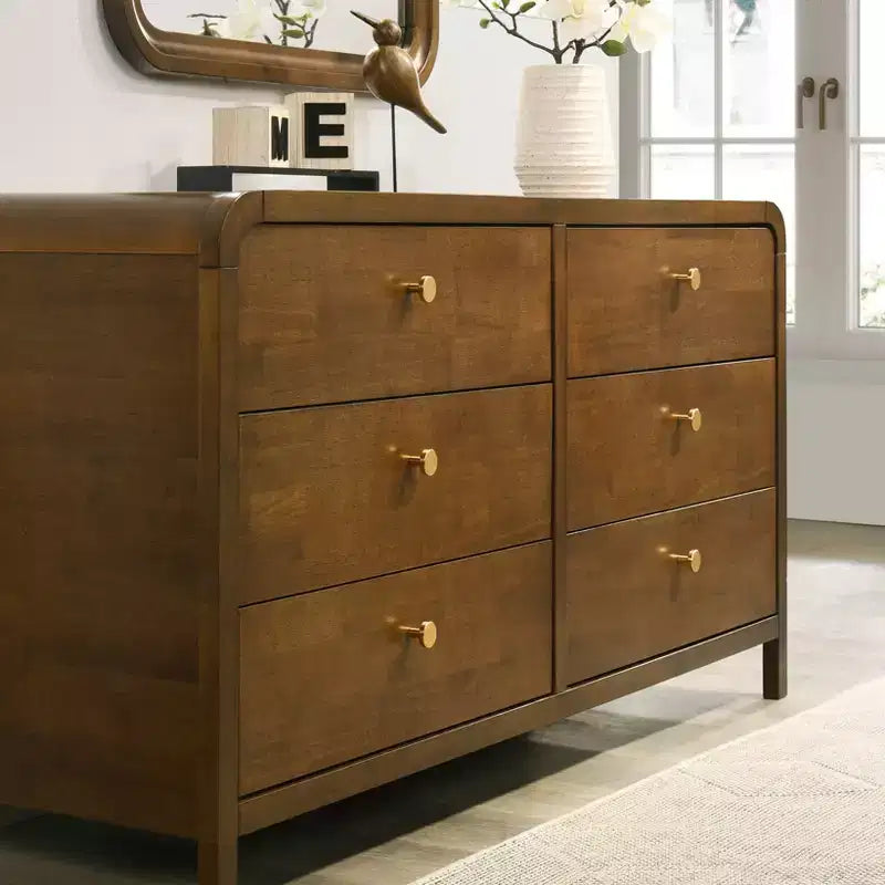 Ensemble de chambre à coucher en bois Eldren de Roundhill Furniture, lit plateforme avec commode, miroir et deux tables de nuit, finition noyer