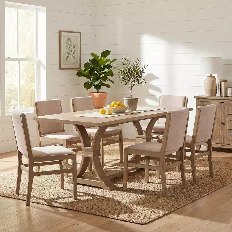 Christopher Knight Home Lyra, ensemble de salle à manger contemporain 7 pièces en hévéa tapissé, avec table à manger extensible