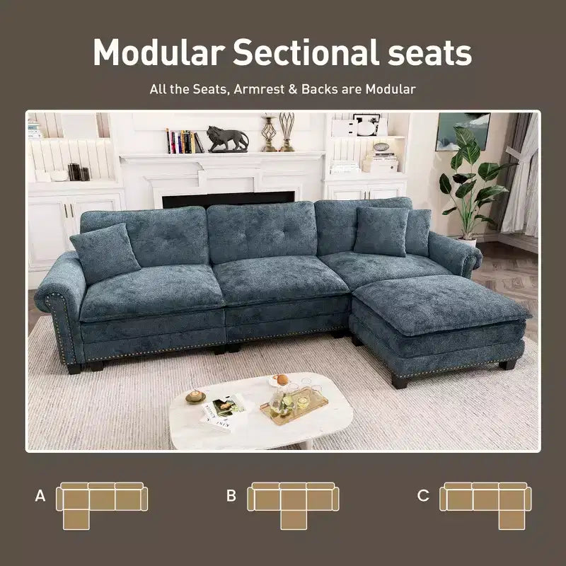 Canapé d'intérieur rembourré Captiva Designs avec pouf, cadre en bois massif, ressorts ensachés et coussins décoratifs