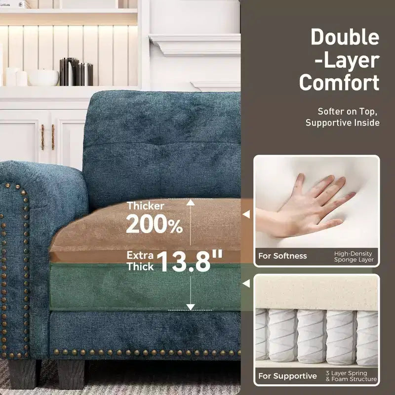 Canapé d'intérieur rembourré Captiva Designs avec pouf, cadre en bois massif, ressorts ensachés et coussins décoratifs