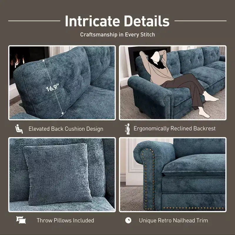 Canapé d'intérieur rembourré Captiva Designs avec pouf, cadre en bois massif, ressorts ensachés et coussins décoratifs