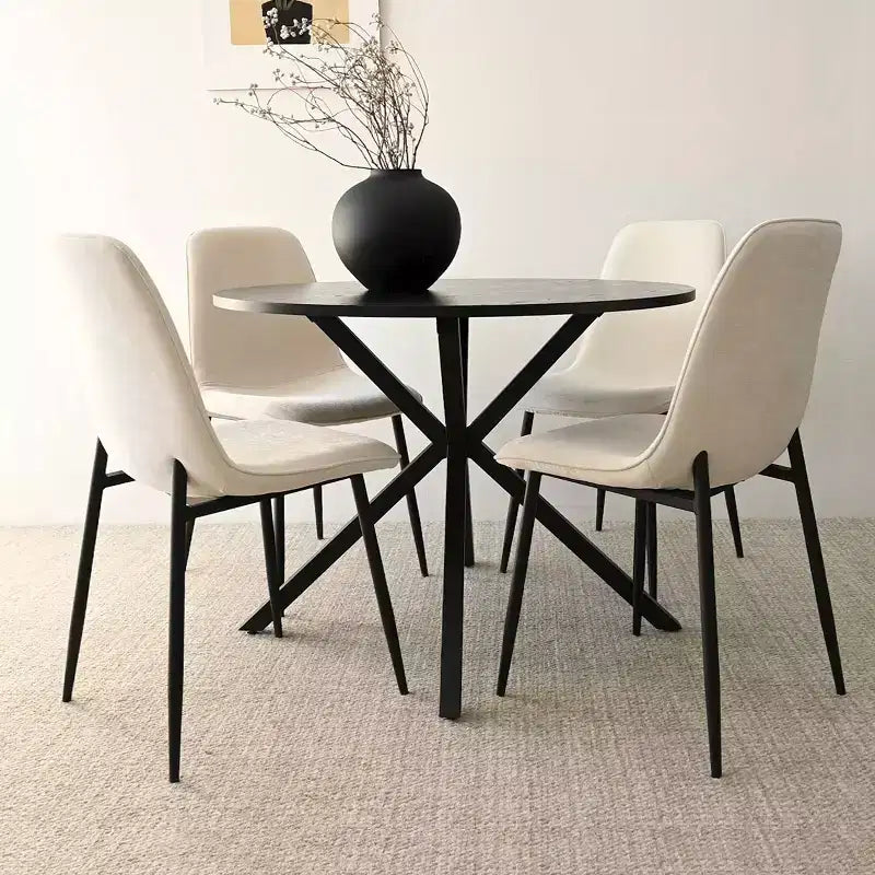 Ensemble de salle à manger rond 5 pièces avec 4 chaises rembourrées, table de cuisine à pied central noire pour petits espaces - Panipeachy
