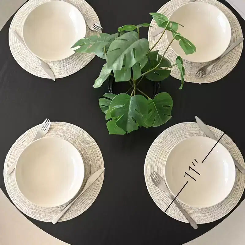 Ensemble de salle à manger rond 5 pièces avec 4 chaises rembourrées, table de cuisine à pied central noire pour petits espaces - Panipeachy